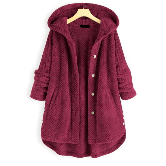 Womens Plush Coat Usmixi Winter Plush Overcoat for Women Casual Solid Plus Size Open Button Hooded Fleece Sweatshirt Outwear Ladies Long Sleeve Pocket Coats 2023 Coats