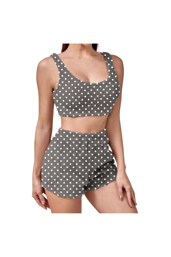 Womens Plush Crop Tank Top Shorts Pajama Set Two Piece Winter Fluffy Teddy Fuzzy Lounge Set Comfortable Loungewear