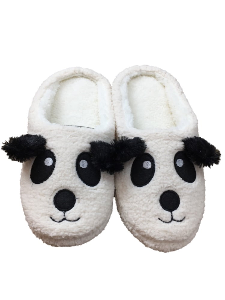 Womens Plush Faux Fur Panda Bear Memory Foam Slippers Character House ...