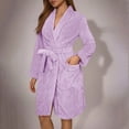 thumbnail image 1 of Womens Plush Fleece Robe Mid Length Cozy Soft Warm Bathrobe Plus Size Winter Loose Nightgowns with Pockets New Robe for Women Lightweight Purple XXL, 1 of 5