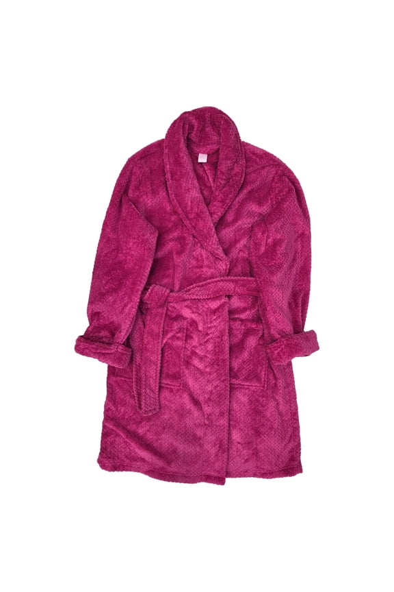 Womens Plush Fuchsia Fleece Long Bathrobe House Coat Bath Robe Large