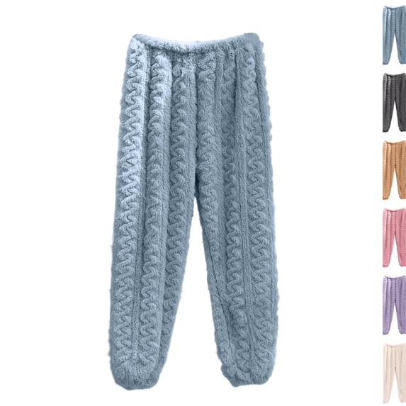 Womens Plush Fuzzy Pajama Pants Warm Cozy Pj Comfy Fleece Fuzzy Winter Pants 2026 Soft Lounge Fluffy Pajama Bottoms,One Size,Blue