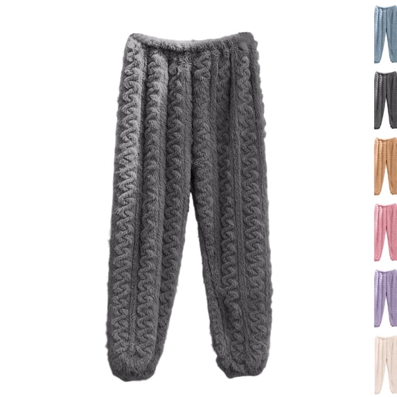 Womens Plush Fuzzy Pajama Pants Warm Cozy Pj Comfy Fleece Fuzzy Winter Pants 2026 Soft Lounge Fluffy Pajama Bottoms,One Size,Gray