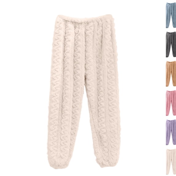 Womens Plush Fuzzy Pajama Pants Warm Cozy Pj Comfy Fleece Fuzzy Winter Pants 2026 Soft Lounge Fluffy Pajama Bottoms,One Size,White
