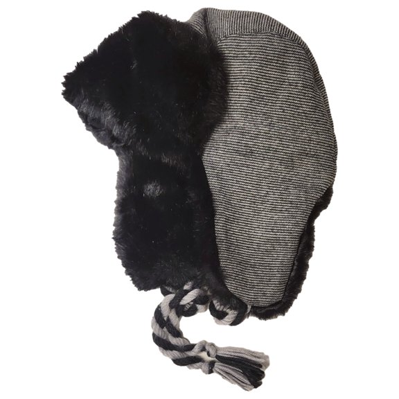 Womens Plush Gray & Black Striped Trapper Hat