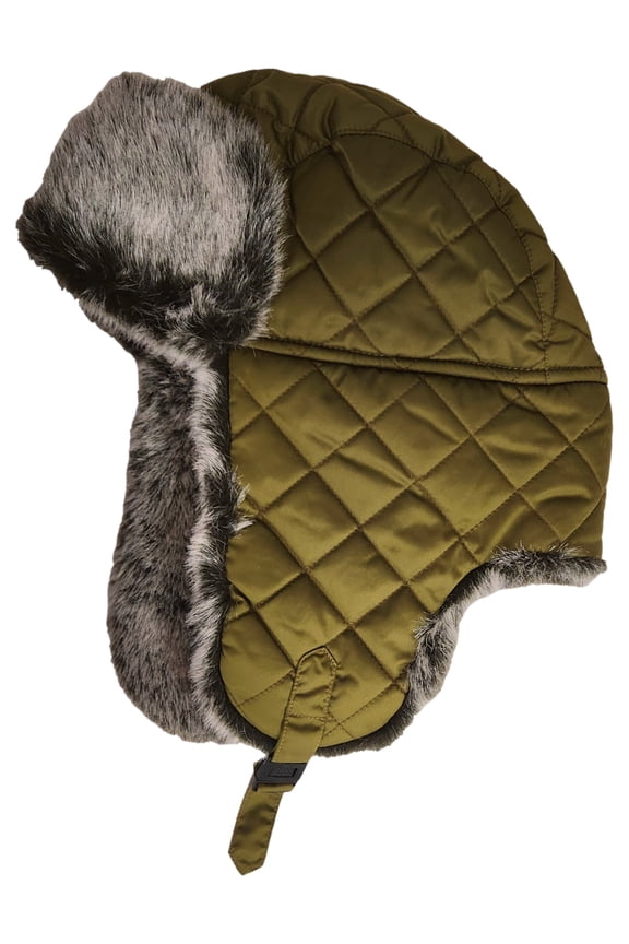 Womens Plush Green Quilted Trapper Hat Winter Cap