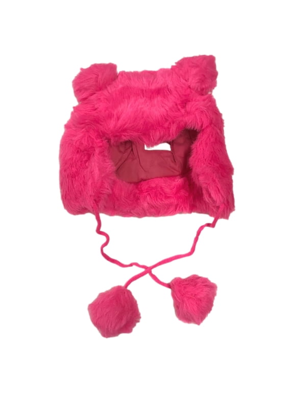 Womens Plush Hot Pink Faux Fur Trapper Hat Pom Pom Neon Aviator