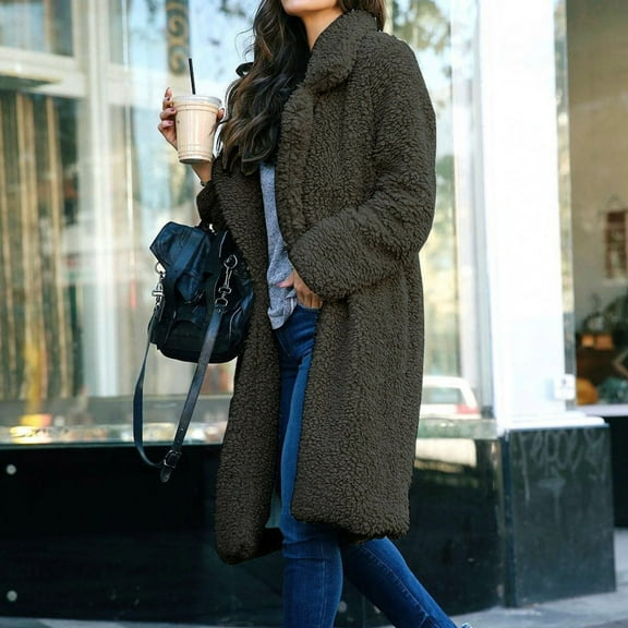 Womens Plush Jacket Usmixi Faux Fur Coat for Women Warm Thickened Soft Fluffy Fleece Overcoat Plus Size Long Sleeve Lapel Casual Lamb Woolen Outwear Winter Trendy Coat