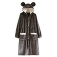 Womens Plush Long Robe Cute Soft Fleece Warm Hooded Bathrobes Teens