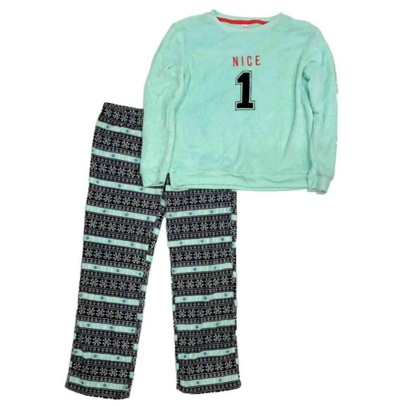 Womens Plush Mint Nice One Christmas Holiday Pajamas Fleece Sleep Set XX-Large