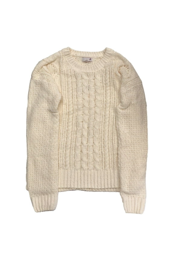 Womens Plush Off White Cable Knit Chenille Sweater XS