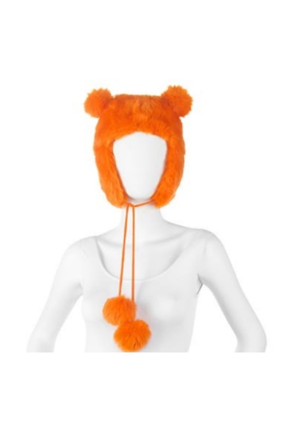 Womens Plush Orange Faux Fur Trapper Hat Pom Pom Aviator