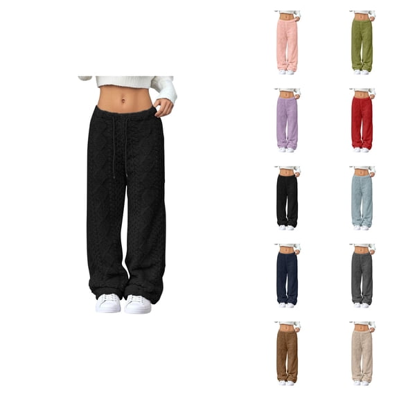 Womens Plush Pajama Pants 2026 Winter Comfort Thermal Drawstring Elastic Waist Loose Pj Pants Sleepwear Bottoms