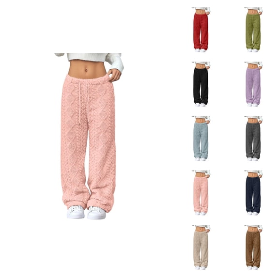 Womens Plush Pajama Pants 2026 Winter Comfort Warm Drawstring Elastic Waist Loose Pj Pants Sleepwear Bottoms