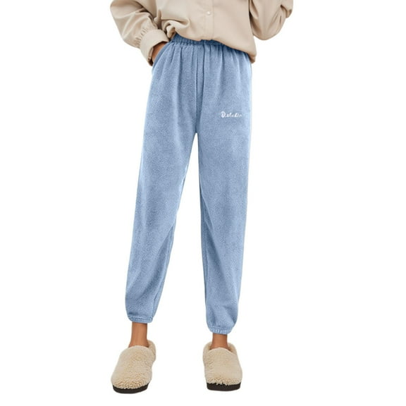 Womens Plush Pajama Pants Elastic Waist Womens Lounge Pants Blue Pants Women with Pockets Soft Pajama Pants