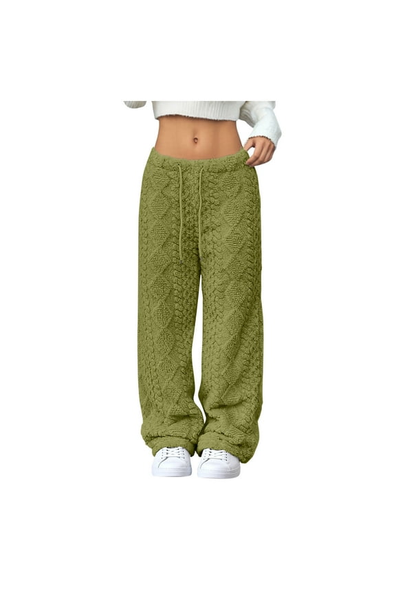 Womens Plush Pajama Pants Soft Fluffy Fuzzy Pajama Bottoms Drawstring Jacquard Cozy Pj Pant Fleece Lounge Sleepwear