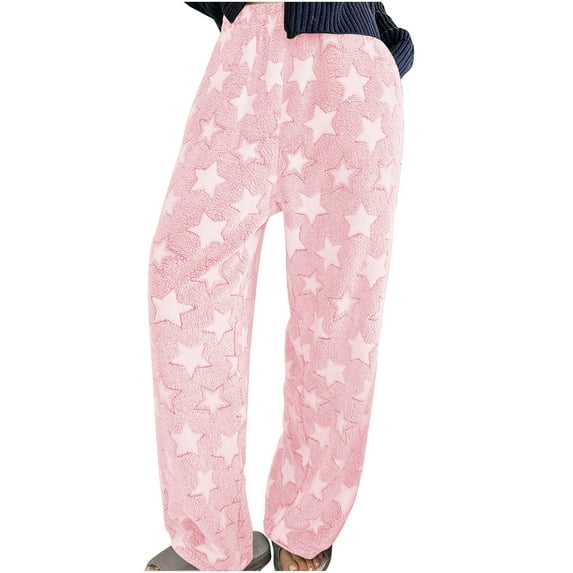 Womens Plush Pajama Pants Soft Fuzzy Pajama Bottoms for Women Star Print Cozy Pj Fleece Lounge Pants Sleepwear