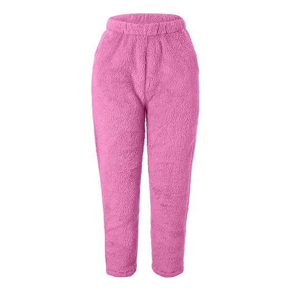 Womens Plush Pants Casual Winter Warm Soft Cozy Fuzzy Fleece Homewear Pants Loose Fashion Solid Color Jogger Sweatpants