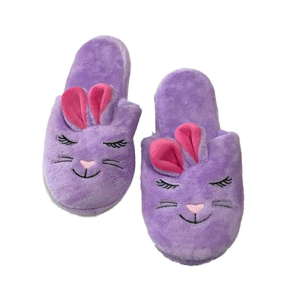 Womens Plush Purple Bunny Rabbit Slippers Scuffs House Shoes Small 5-6