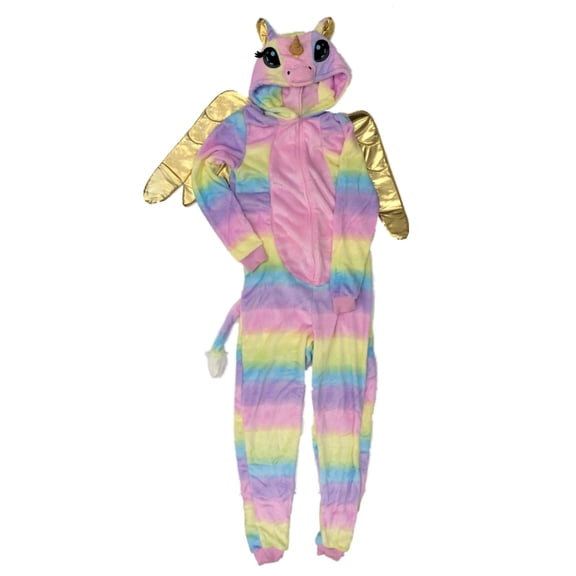 Womens Plush Rainbow Unicorn Union Suit Sleeper Hoodie Pajamas Medium