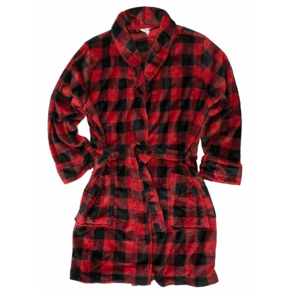 Womens Plush Red & Black Buffalo Plaid Bathrobe House Coat Bath Robe 2X
