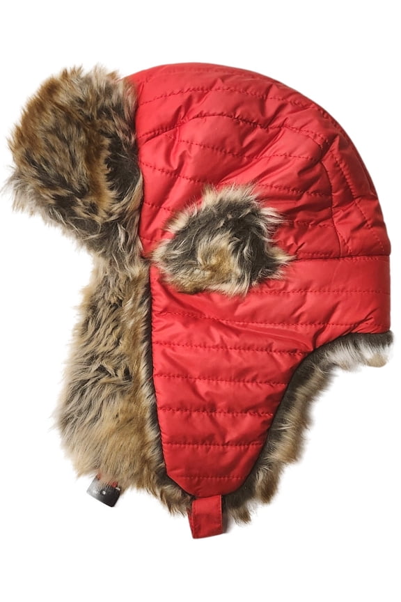 Womens Plush Red & Brown Quilted Trapper Hat