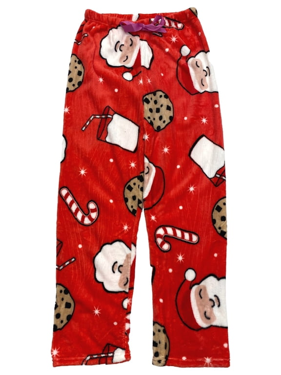 Womens Plush Red Santa Cookie Christmas Holiday Sleep Pants Pajama Bottoms L/XL