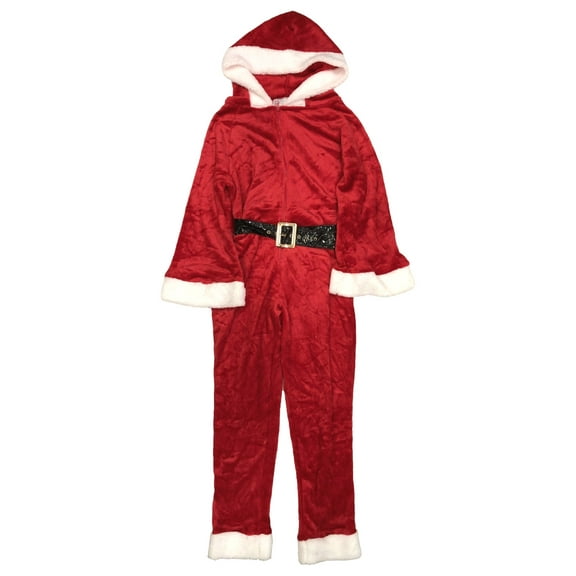 Womens Plush Red Santa Suit Hoodie Christmas Pajama Sleeper Union Suit S/M