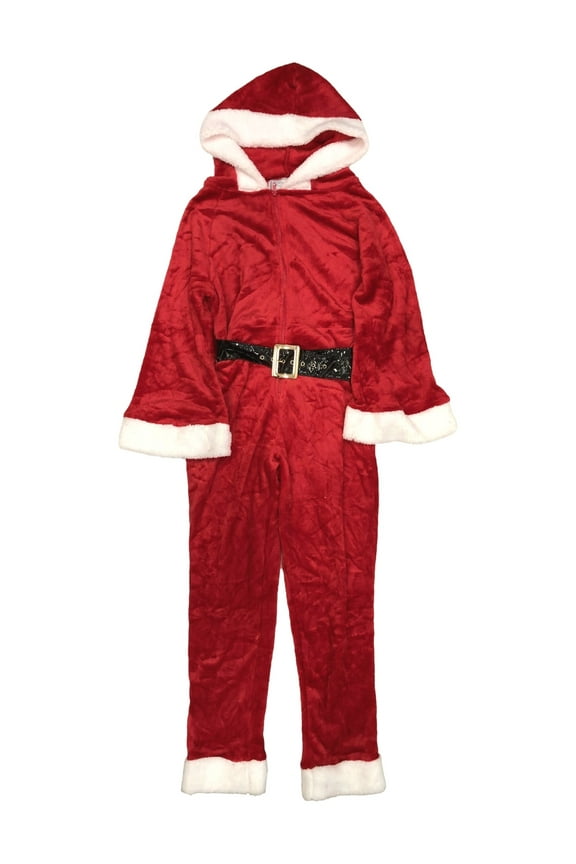 Womens Plush Red Santa Suit Hoodie Christmas Pajama Sleeper Union Suit S/M