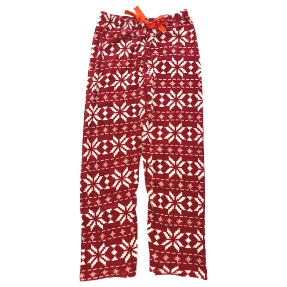 Womens Plush Red Snowflake Christmas Holiday Sleep Pants Pajama Bottoms L/XL