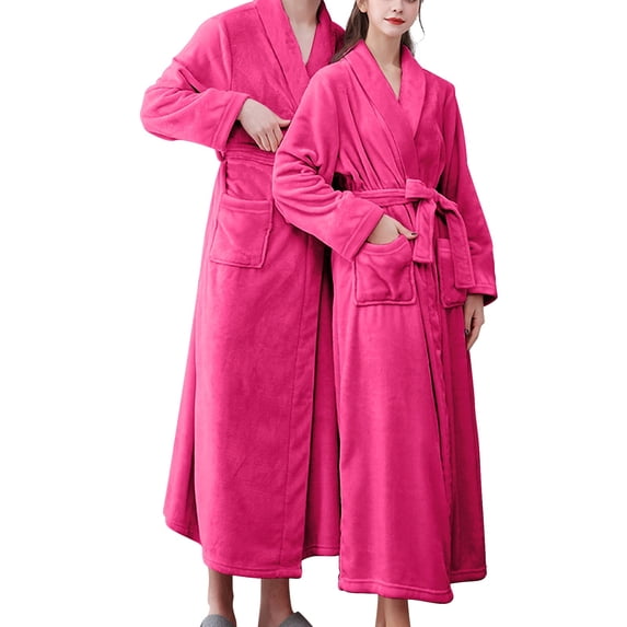 Womens Plush Robes Long Soft Jacquard Double Pocket Flannel Bathrobe Soft Warm Double Faced Velvet Bathrobe Pajamas Home Wear Bathrobe Robe Loungewear F L