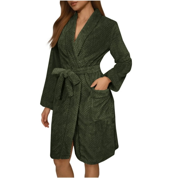 Womens Plush Robes Soft Cozy Bathrobe Knee Length Fluffy Loungewear for Spa Warm Quick Dry