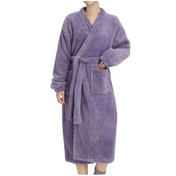 Womens Plush Robes Soft Shawl Collar Bathrobe Warm Cozy Flannel Robe Fleece Loungewear with Pockets (One Size)