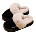 thumbnail image 1 of Womens Plush Slippers Warm Lined Slip on House Shoes Scuff Slipper Comfy Platform Memory Foam Winter Slides Black 10, 1 of 4