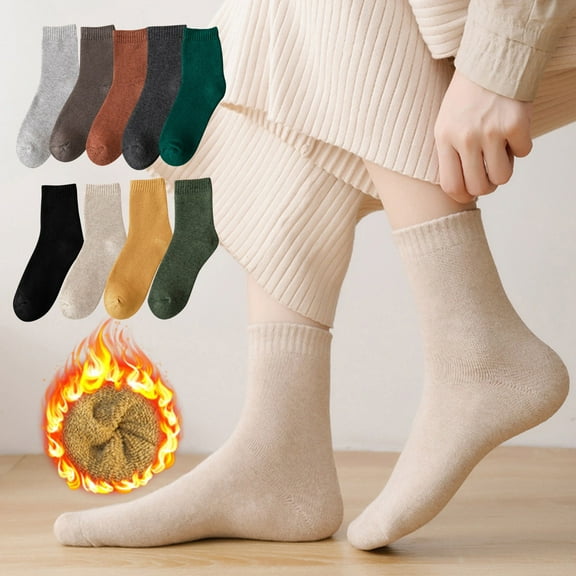 Womens Plush Thermal Socks for Autumn and Winter Solid Color Mid Cushioned Cotton Blend Lounge Socks