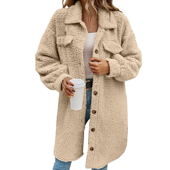Womens Plush Toggle Coat Long Length Outermost Layer for Winter Soft Touch Drape Fit and Oversized Comfort Easy Care