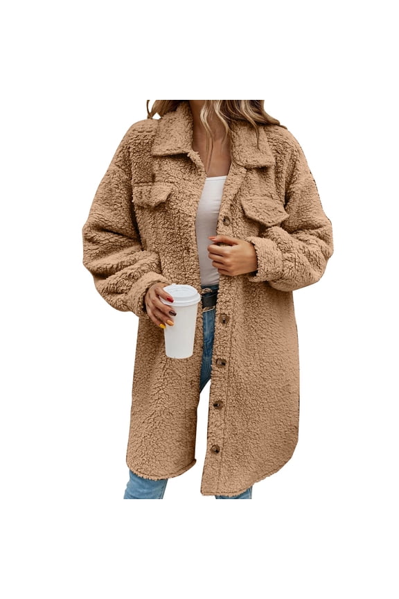 Womens Plush Toggle Coat Long Length Outermost Layer for Winter Soft Touch Drape Fit and Oversized Comfort Easy Care