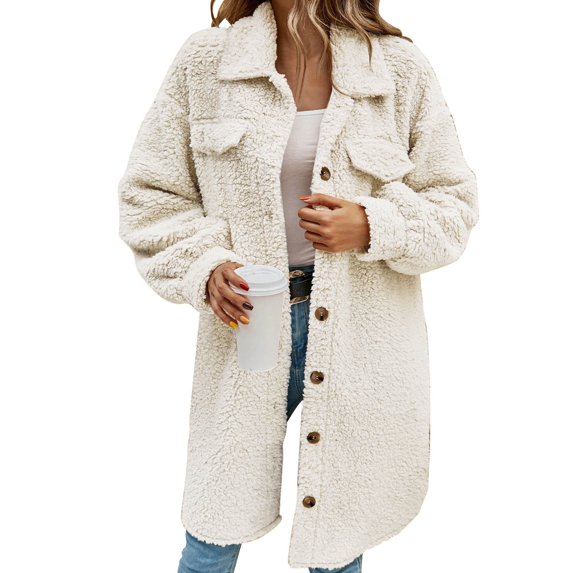 Womens Plush Toggle Coat Long Length Outermost Layer for Winter Soft Touch Drape Fit and Oversized Comfort Easy Care