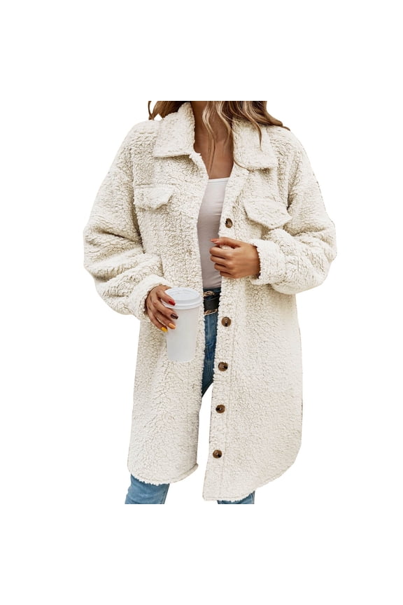 Womens Plush Toggle Coat Long Length Outermost Layer for Winter Soft Touch Drape Fit and Oversized Comfort Easy Care