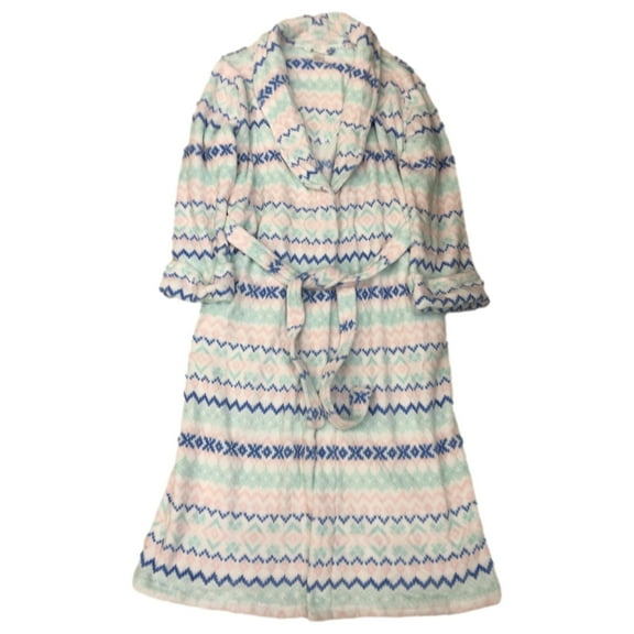 Womens Plush White Rainbow Zigzag Print Bathrobe House Coat Bath Robe X-Large