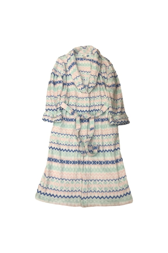 Womens Plush White Rainbow Zigzag Print Bathrobe House Coat Bath Robe X-Large