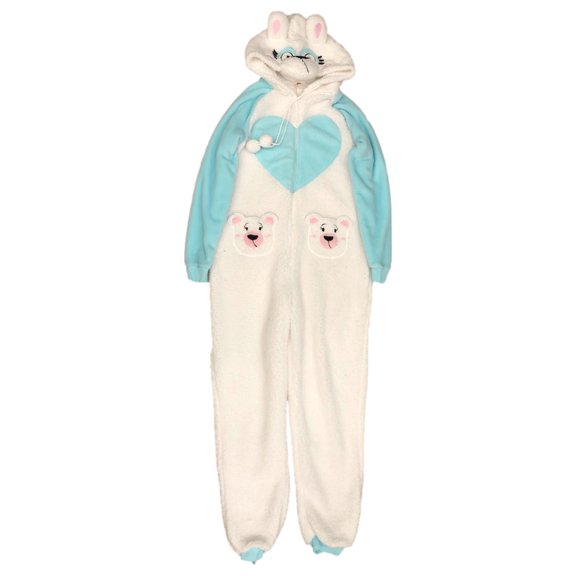 Womens Plush White Teddy Bear Themed Pajamas Blanket Sleeper Union Suit Medium