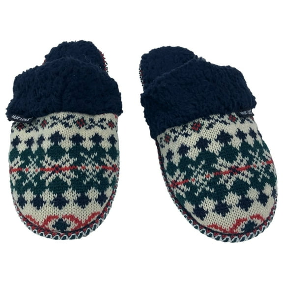 Muk Luks Womens Blue Geometric Print Slippers Sherpa Scuffs Medium (7-8)