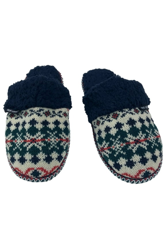 Womens Blue Geometric Print Slippers Sherpa Scuffs Medium (7-8)