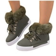 thumbnail image 1 of Womens Plush Winter Boots Fashion Lace up Platform Waterproof Leather Flat Snow Booties Casual Round Toe Walking Shoes Green Size 9.5, 1 of 5
