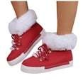 thumbnail image 1 of Womens Plush Winter Boots Fashion Lace up Platform Waterproof Leather Flat Snow Booties Casual Round Toe Walking Shoes Red Size 8.5, 1 of 5