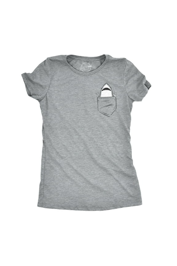 Womens Pocket Shark Funny T shirts Printed Graphic Jaws Cool Shark Novelty T shirt Womens Graphic Tees