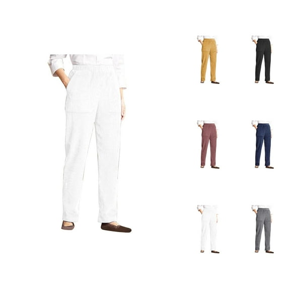 Womens Pocket Solid Elastic Waist Stripe Straight Tube Casual Pants Casual Pants For Women Summer