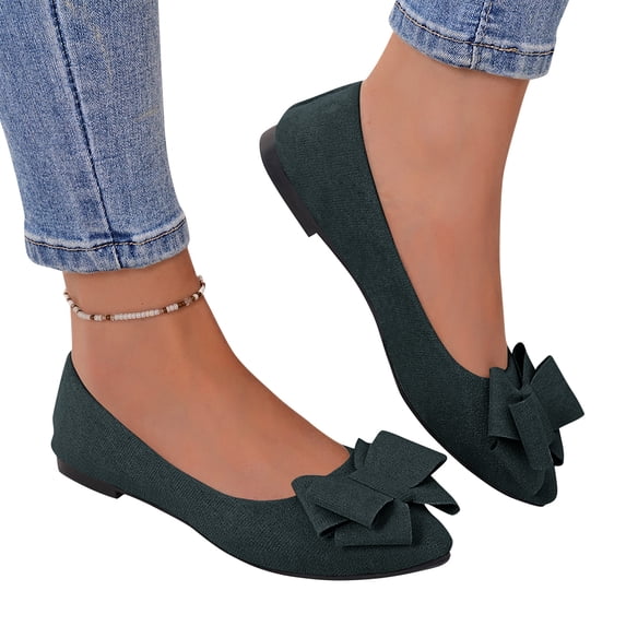 Womens Pointed Toe Ballet Flats Elegant Bowknot Low Cut Slip On Shoes ...