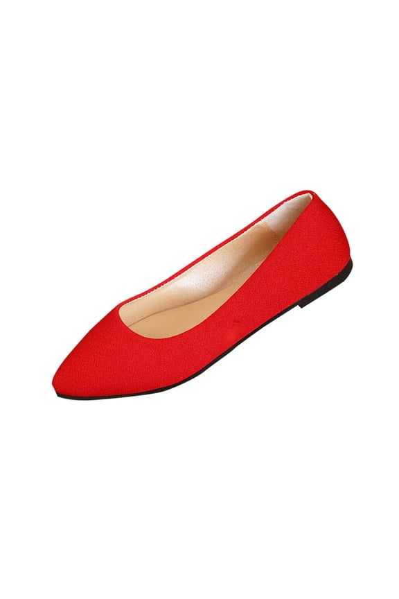 Womens Pointed Toe Ballet Flats Red Synthetic Suede Slip-On Comfort Flats for Work & Casual,Size 5.5
